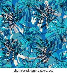 Tropical Trees. Seamless Pattern with Brasilian Rainforest. Vintage Colorful Texture for Paper, Wallpaper, Textile. Vector Tropical Pattern.