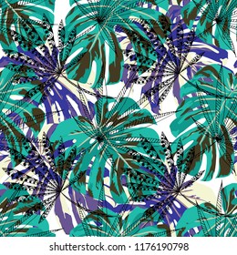 Tropical Trees. Seamless Pattern with Hawaiian Rainforest. Modern Colorful Texture for Fabric, Wallpaper, Linen. Vector Tropical Pattern.