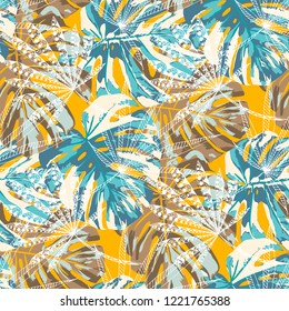 Tropical Trees. Seamless Pattern with Hawaiian Jungle. Trendy Colorful Texture for Dress, Curtain, Cloth. Vector Tropical Pattern.