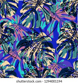 Tropical Trees. Seamless Pattern with Hawaiian Jungle. Modern Colorful Texture for Wallpaper, Swimwear, Underwear. Vector Tropical Pattern.