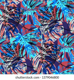 Tropical Trees. Seamless Pattern with Hawaiian Rainforest. Trendy Colorful Texture for Fabric, Wallpaper, Linen. Vector Tropical Pattern.