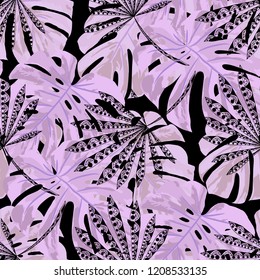Tropical Trees. Seamless Pattern with Indonesian Jungle. Vintage Colorful Texture for Dress, Curtain, Cloth. Vector Tropical Pattern.