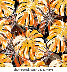 Tropical Trees. Seamless Pattern with Indonesian Rainforest. Modern Colorful Texture for Print, Textile, Linen. Vector Tropical Pattern.