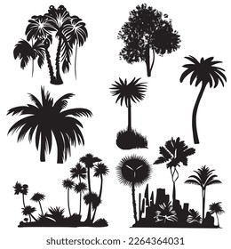 Árboles tropicales Silhouette Set Art