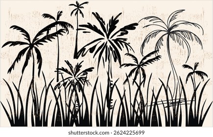 Tropical Trees Wallpaper walldecoration design art illustrations 