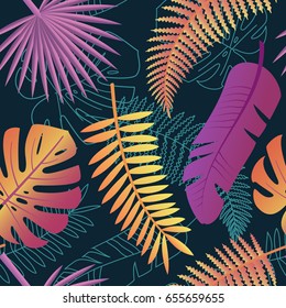 Tropical trendy pattern with exotic leaves. Tropical palm leaves, jungle leaves seamless vector floral pattern background. Perfect for wallpapers, web page backgrounds, surface textures, textile.