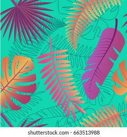 Tropical trendy pattern with exotic leaves. Tropical palm leaves, jungle leaves seamless vector floral pattern background. Perfect for wallpapers, web page backgrounds, surface textures, textile.