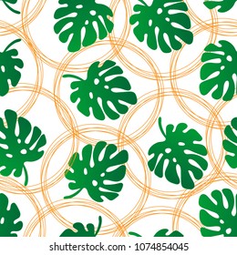 Tropical trendy seamless pattern with exotic palm leaves. Vector.