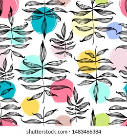 Tropical trendy seamless pattern with exotic leaves.