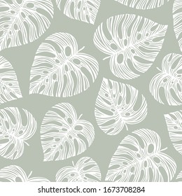 Tropical trendy seamless pattern with exotic palm leaves.
