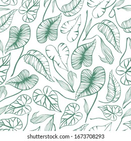 Tropical trendy seamless pattern with exotic palm leaves.