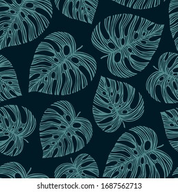 Tropical trendy seamless pattern with exotic palm leaves.