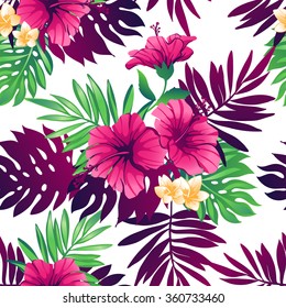 Tropical trendy seamless pattern with exotic flowers and leaves. - Shutterstock ID 360733460