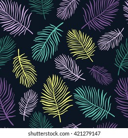 Tropical trendy seamless pattern with exotic palm leaves