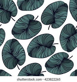 Tropical trendy seamless pattern with exotic leaves. Vector.