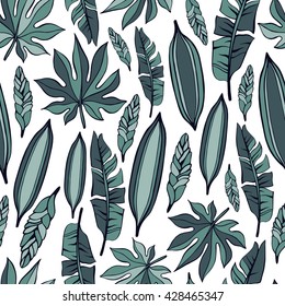 Tropical trendy seamless pattern with exotic plants. Vector.