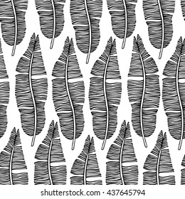 Tropical trendy seamless pattern with exotic palm leaves.