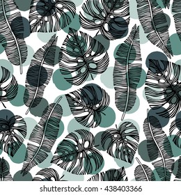 Tropical trendy seamless pattern with exotic palm leaves.