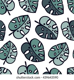 Tropical trendy seamless pattern with exotic palm leaves.