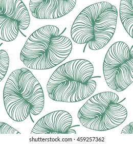 Tropical trendy seamless pattern with exotic leaves.