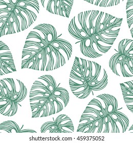 Tropical trendy seamless pattern with exotic palm leaves. Vector.
