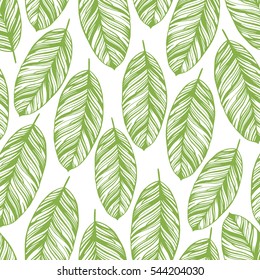 Tropical trendy seamless pattern with exotic palm leaves.