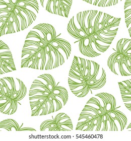 Tropical trendy seamless pattern with exotic palm leaves. Vector.