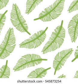 Tropical trendy seamless pattern with exotic palm leaves.