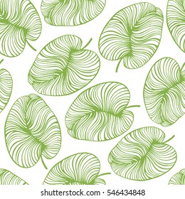 Tropical trendy seamless pattern with exotic leaves.