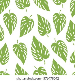 Tropical trendy seamless pattern with exotic leaves.