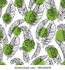 Tropical trendy seamless pattern with exotic palm leaves.