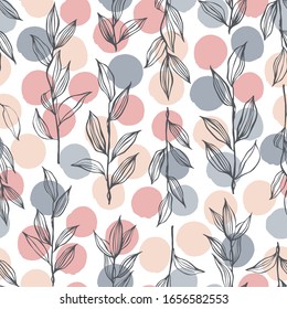 Tropical trendy seamless pattern with hand drawn branches.