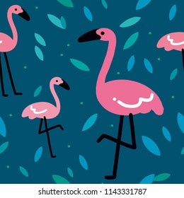 Tropical trendy seamless pattern with pink flamingos. Seamless flamingo pattern. Tropical flamingo. Exotic Hawaii art background. Design for fabric, wallpaper.