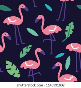 Tropical trendy seamless pattern with pink flamingos. Seamless flamingo pattern. Tropical flamingo. Exotic Hawaii art background. Design for fabric, wallpaper.