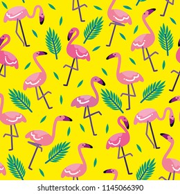 Tropical trendy seamless pattern with pink flamingos. Design for fabric, wallpaper