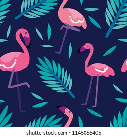 Tropical trendy seamless pattern with pink flamingos. Design for fabric, wallpaper