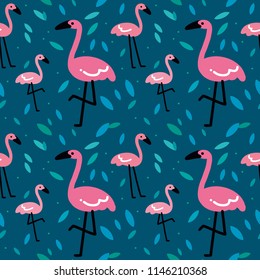 Tropical trendy seamless pattern with pink flamingos. Seamless flamingo pattern. Design for fabric, wallpaper