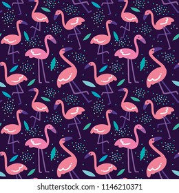 Tropical trendy seamless pattern with pink flamingos. Seamless flamingo pattern. Design for fabric, wallpaper