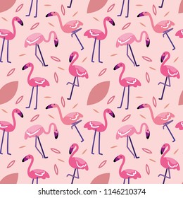 Tropical trendy seamless pattern with pink flamingos. Seamless flamingo pattern. Design for fabric, wallpaper
