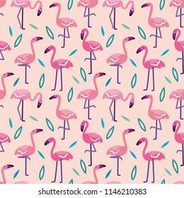 Tropical trendy seamless pattern with pink flamingos. Seamless flamingo pattern. Design for fabric, wallpaper