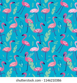 Tropical trendy seamless pattern with pink flamingos. Seamless flamingo pattern. Design for fabric, wallpaper