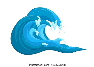 Tropical tsunami wave in cartoon style. Ocean surfing wave forming a barrel. Vector illustration isolated in white background