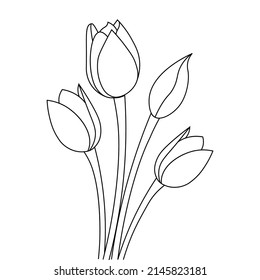 tropical tulip blooming flower coloring page with single line art