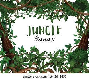 Tropical twining lianas realistic frame with hedera ivy climbing vine exotic plants leaves decorative background vector illustration 