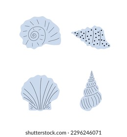 Tropical underwater seashell. Hand drawn sea mollusk shellfish element. Vector illustration in scandinavian style.
