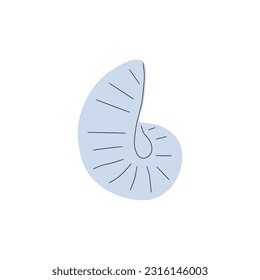 Tropical underwater seashell. Hand drawn sea mollusk shellfish element. Vector illustration in scandinavian style.