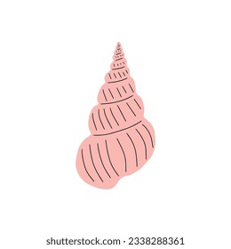 Tropical underwater seashell. Hand drawn sea mollusk shellfish element. Vector illustration in scandinavian style.
