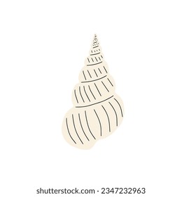 Tropical underwater seashell. Hand drawn sea mollusk shellfish element. Vector illustration in scandinavian style.