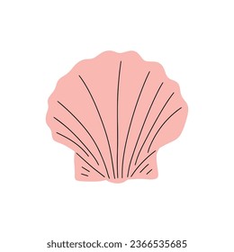 Tropical underwater seashell. Hand drawn sea mollusk shellfish element. Vector illustration in scandinavian style.
