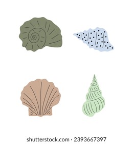 Tropical underwater seashell. Hand drawn sea mollusk shellfish element. Vector illustration in scandinavian style.